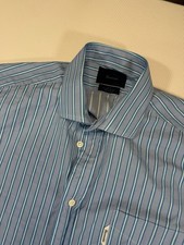 Fa onnable Dress Shirt Mens 17 L Blue Stripe Button Front France Design