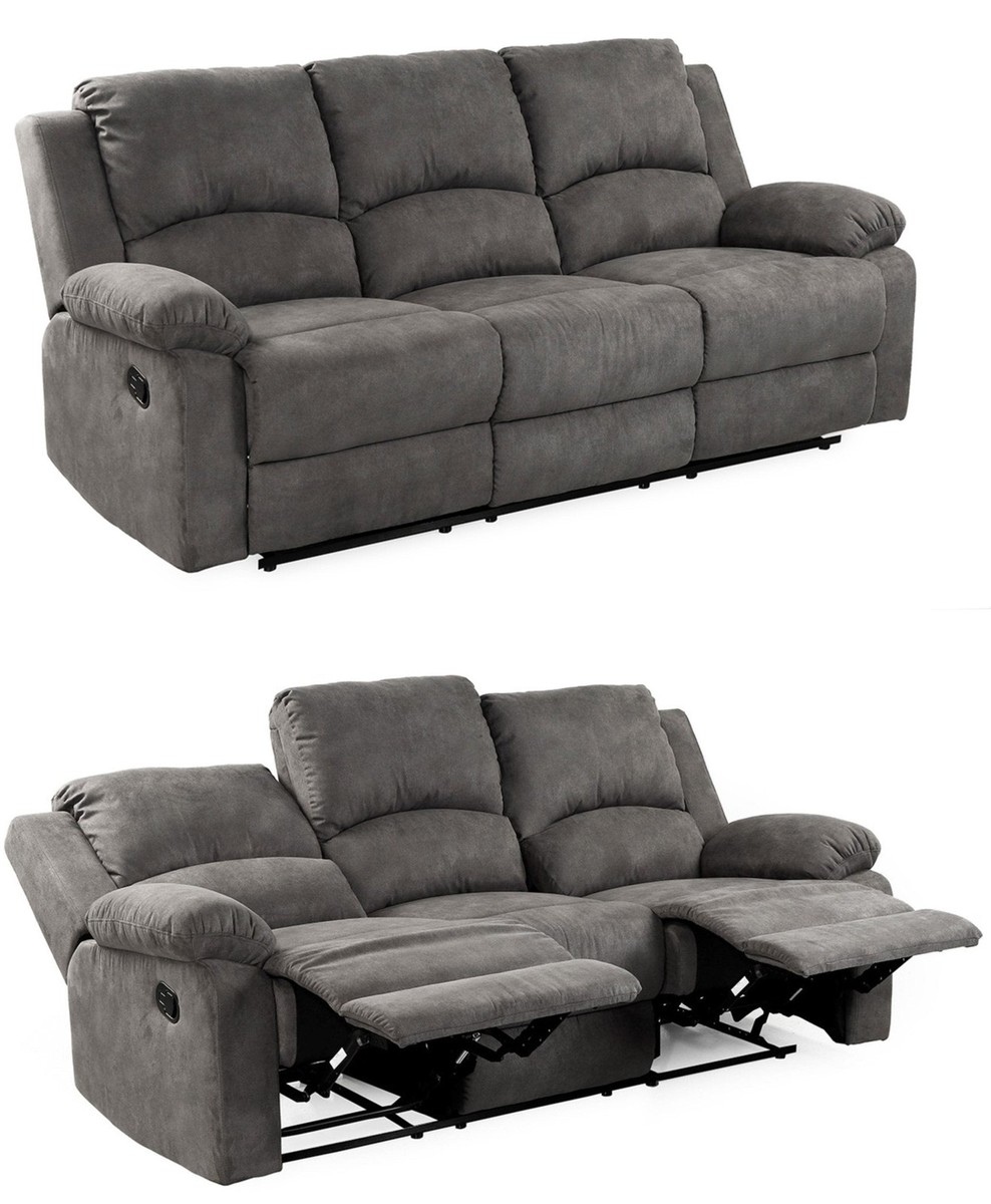 3-Sitzer-Relaxsofa Couch Liegefunktion Federkern Polster Stoff Vintage Anthrazit