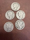 Lot of 5 Mercury Silver Dimes – 1920s – 90% Silver – Mixed Dates – Circulated