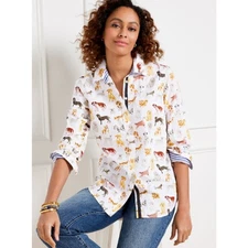 Talbots Long Sleeve Dog Days Cotton Button Front Shirt White Size Small Petite