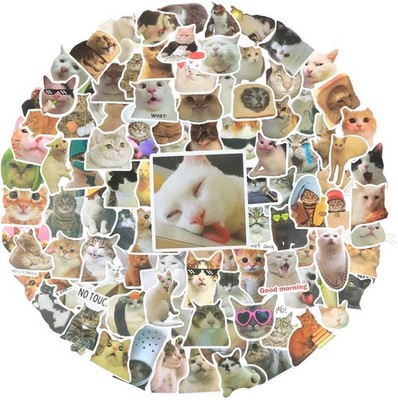 Funny Cat Sticker Set, 100 Pieces, Cute Cat Stickers, Waterproof Vinyl