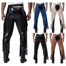 Men Costume Halloween Casual Wear Motorcycle Pants Suede Chaps Cosplay Vintage