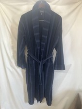 Vintage OS Terrycloth Smoking Bath Robe Housecoat Lounging Belted Pockets Blue