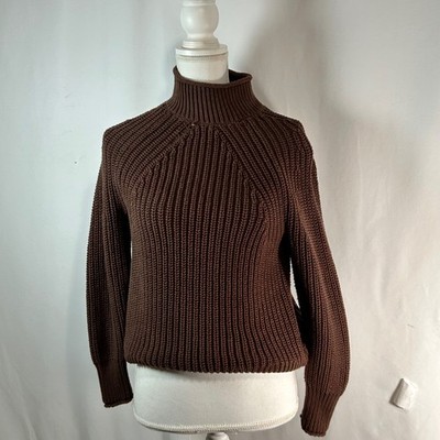 J. Crew Brown Ribbed Turtleneck Sweater XXS 100% Cotton Cozy Knit