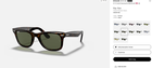 Ray-Ban Wayfarer Classic Tortoise Frame and Green Lense Sunglasses ORB2140F