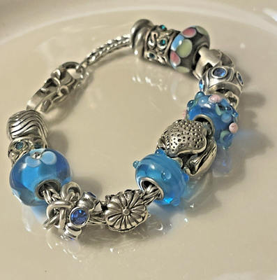 Trollbeads Bracelet Heart Clasp w 15 LAA Big Earth Blue Skies 925