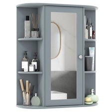 COSTWAY Bathroom Medicine Cabinet Wall Mounted Storage Cabinet w/Mirror-Grey