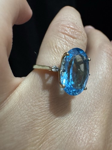 Ring und Anhänger in Gelbgold AV 10k mit Blautopas und Diamanten Gr. 5,75 - Bild 6 von 13