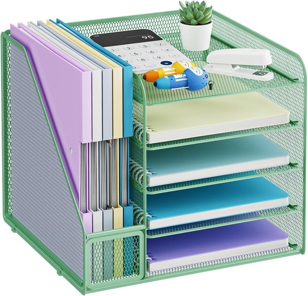 Schreibtisch Organizer 5-Tier Briefablage Mesh BüRo ZubehöR GrüN Ablage-image