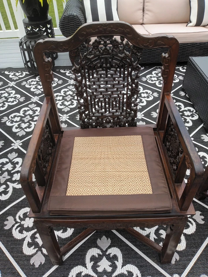 Beautiful Tike Wood Chairs From Thailand, With Cushions - Image 2 of 4