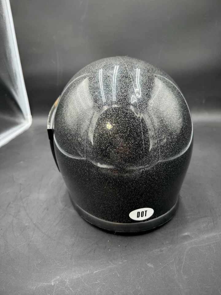 Винтажный мотоциклетный шлем Grant черный с серебристыми хлопьями на все лицо с пузырьковым козырьком средний - Изображение 4 из 4