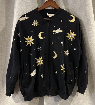 Cache Jacket Womens Black Gold Moon Celestial Embellished Maximalist Y2K 90s