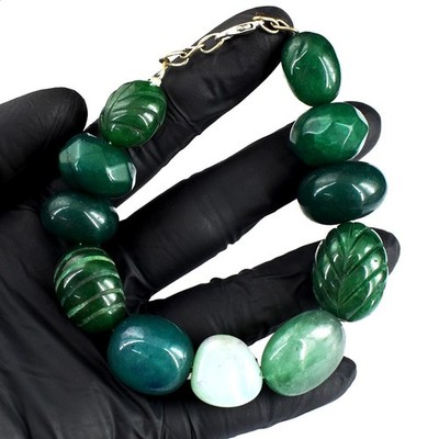 Super Muster Grün Smaragd Toll 367. Kt Schillerndes Perlenarmband RK 18 E715