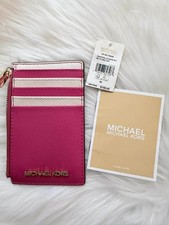 Michael Kors Jet Set Travel Two Tone Medium Leather Card Case Wallet 188 AUTH