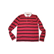 Burberry Men's 90's Vintage Polo Rugby Striped L/S Shirt Embroidered Emblem Sz S