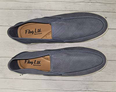 Flag Ltd Nappa Brushed Leather Slate Blue Perforated Slip On Shoes Men's Size 11