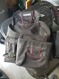 Husky Tool Belt Contractor 2 Bag Pocket Work Belt Black Hammer Loop