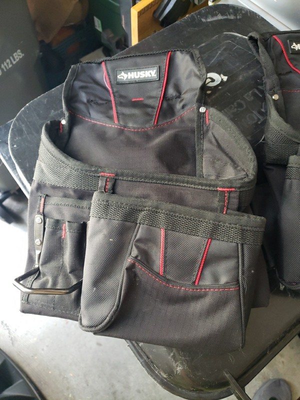 Husky Tool Belt Contractor 2 Bag Pocket Work Belt Black Hammer Loop
