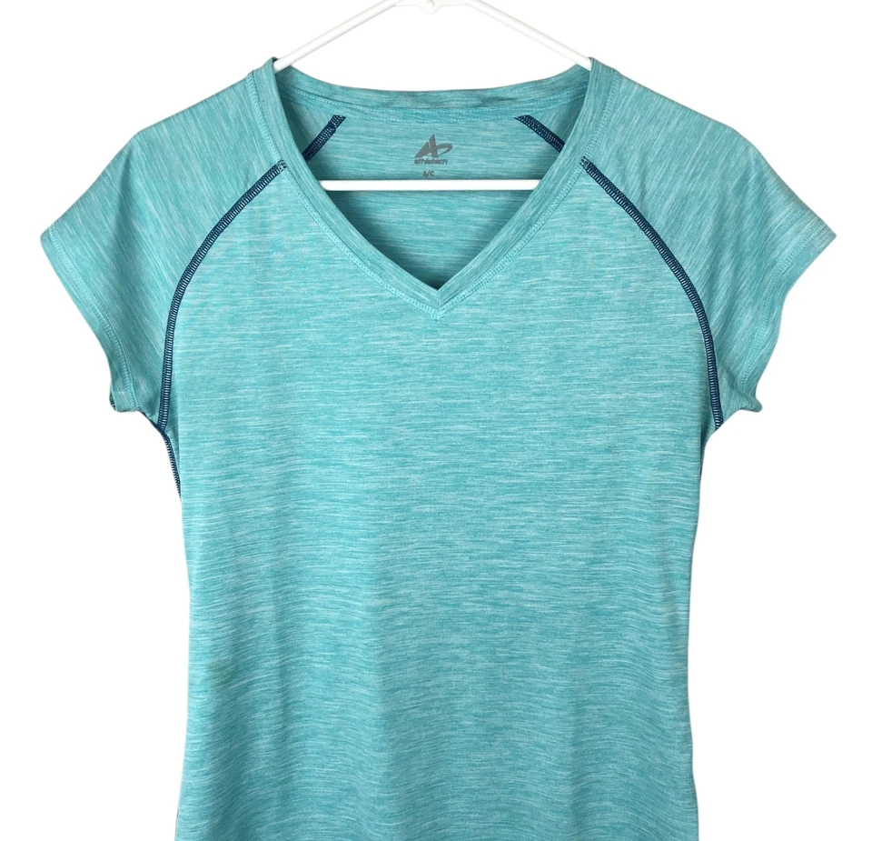 Camiseta activa Athletech cuello en V manga gorra para mujer S azul cambray, poliéster Foto 3 de 4