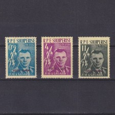 ALBANIA 1962, Sc# 604-606, Yuri Gagarin, Air Mail, Black & maroon overprint, MH