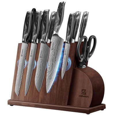 Knife Set for Kitchen 14 Pieces with Magnetic Block, German Razor Sharp High ...