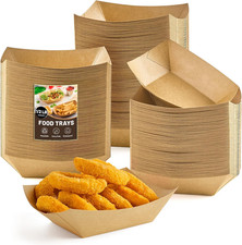 1/2 Lb Small Paper Food Trays, 120 Pack Disposable Food Boats Mini Brown Paper S