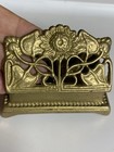 Vintage Solid Brass 2 Roll Postage Stamp Holder Sunflower Dispenser Trinket Box — photo 4