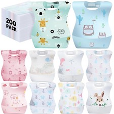 200 Pcs 100/200 Pcs Disposable Baby Bibs Bulk Travel Feeding Bib Soft Food Ca...