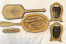 Vtg 13 Pc Art Deco Vanity Set Celluloid 1920s Mirror Frames Tray  Manicure Set