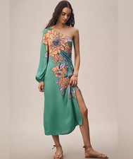 New FARM Rio x Anthropologie One-Shoulder Printed Midi Dress Size Medium