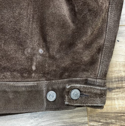 Polo Ralph Lauren Suede Flannel Lined Trucker Jacket Medium Brown Plaid Men’s - Picture 10 of 17