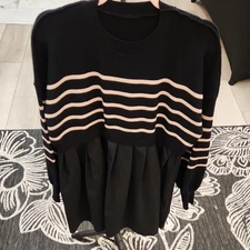 Source Unknown Black and Pink Striped Mini Dress Size L-XL P2P 22