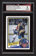 1984-85 OPC #185 DOUG GILMOUR ROOKIE CARD KSA 8 NEAR MINT-MINT. rookie card picture