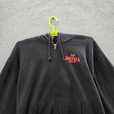 GAP x Godzilla Men Hoodie L Black Graphic Japan Collab Fleece Full