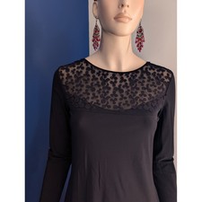 Indies Black Dress Shear Floral Neckline Long Sleeve Elegant T2 (us 8/10)
