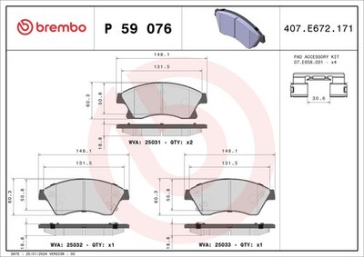 P 59 076 Brembo brake pad set, disc brake for Buick (SGM), Chevrolet, Chevrol