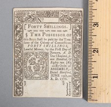 Antique 18thC U.S. Colonial 1776 Currency CONNECTICUT Timothy Green Bill Note