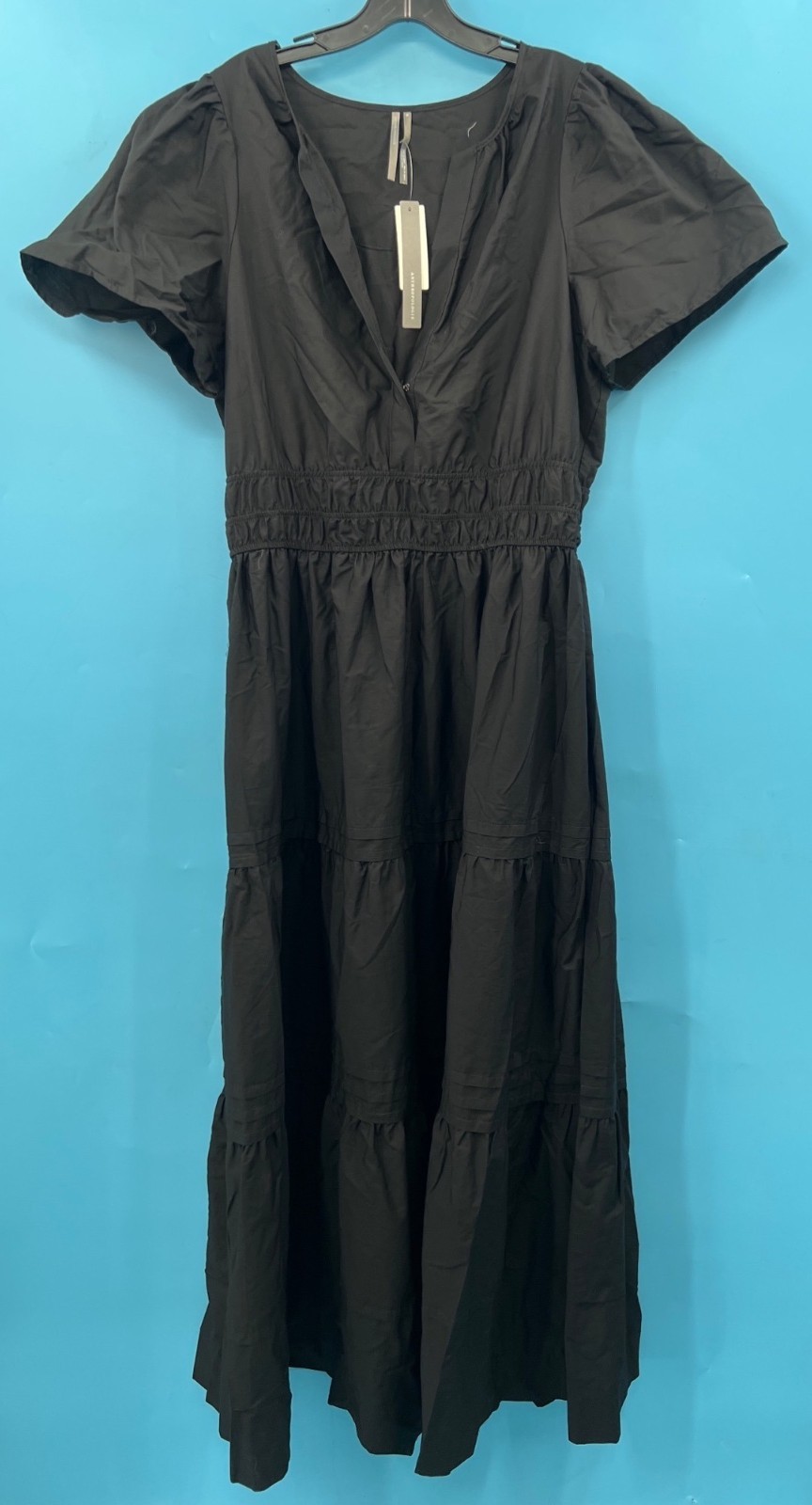 ANTHROPOLOGIE Black 100% Cotton V-Neck Maxi Dress Sz XL (NWT)