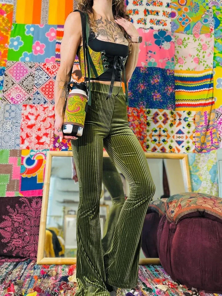 Conjunto de bolsa e bustiê ética feita à mão upcycled espartilho amarelo paisley fest - Imagem 2 de 4