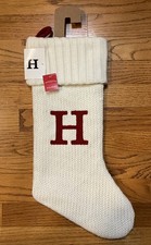 Letter Initial "H" 18" White Monogram Xmas Stocking Knitted Knit By: Target NWT