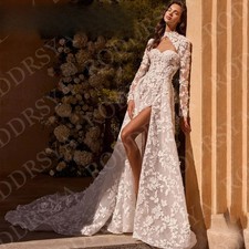 Vintage Wedding Dresses Elegant Bridal Gowns Lace Long Sleeves Open Back A Line