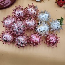 12 Vintage lot push pin sequin pink silver Christmas ornament balls