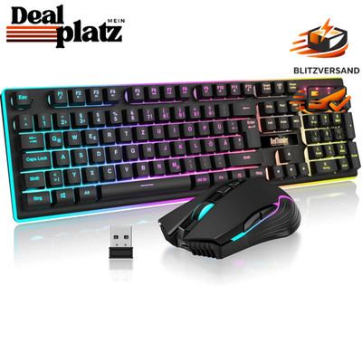 Kabelloses Gaming Tastatur und Maus Set QWERTZ DE 3200 DPI Schwarz