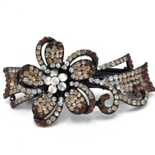 Elegant Crystal Flower Brown Barrette