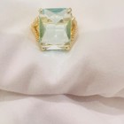 Stunning Blue Emerald Cut Moissanite Ring 18K Gold Plated Statement Ring Size 7 — photo 1