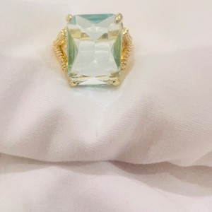 Stunning Blue Emerald Cut Moissanite Ring 18K Gold Plated Statement Ring Size 7