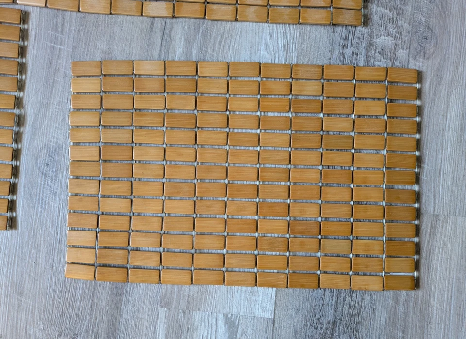Set of 4 Wooden Bamboo Tile Placemats Brown Rectangular Table Mats - Image 2 of 4