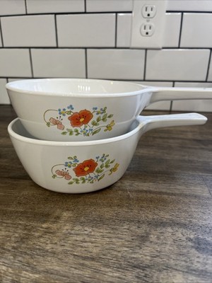 Vintage Corelle Corning Ware 1.5 & 1pt Sauce Pan Set In Wildflower Pattern