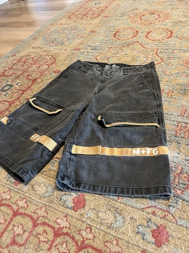 Francois Girbaud Men’s Black Denim Cargo Shorts Logo Pockets Flat Front GM8908