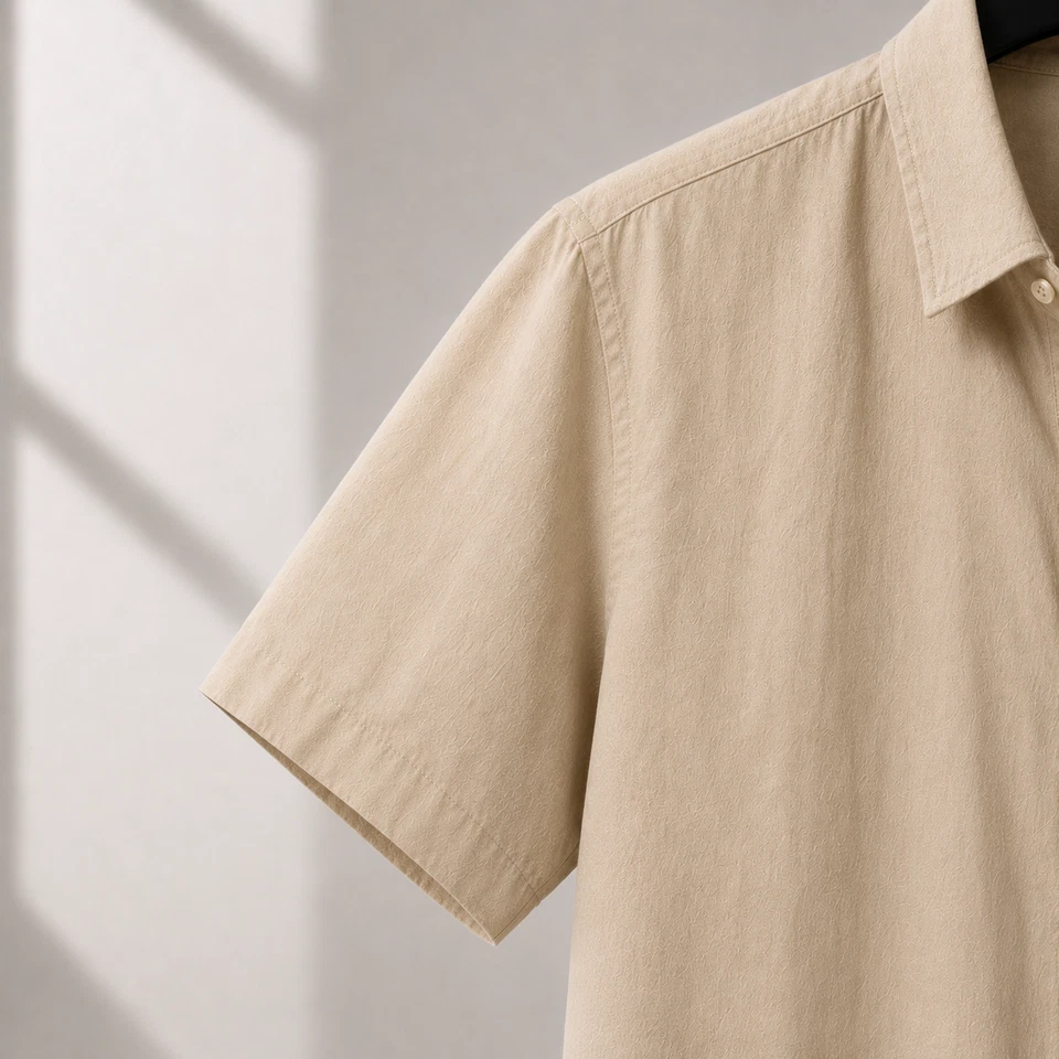 Chemise Homme Beige Lin Coton Manches Courtes Été Légère Casual Chic - Photo 4/4